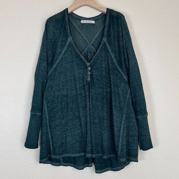 Free People Women's Size S Green Citrine Thermal Swing Henley Oversize Tunic Top - Picture 1 of 14